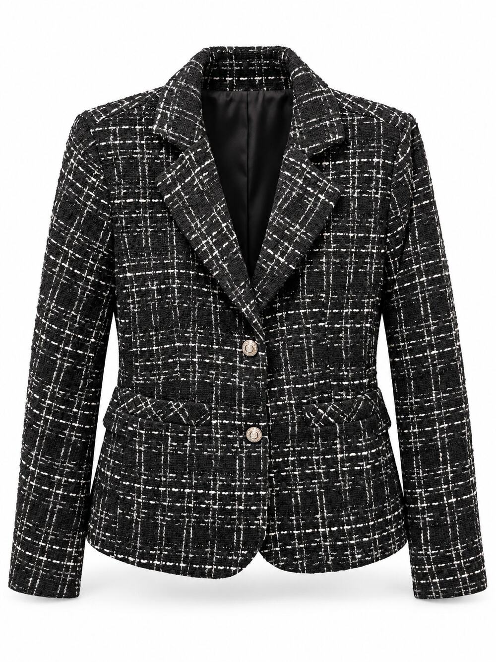 Black & White Tweed Bouclé Jacket Size M Jewel Buttons NWT Chanel-Style Blazer